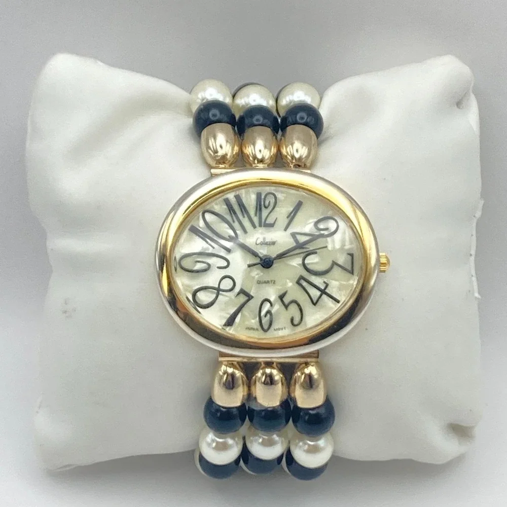 Vtg Collezio Women's Watch Gold Tone Oval 39mm Faux Pearl MOP New Battery 6.25